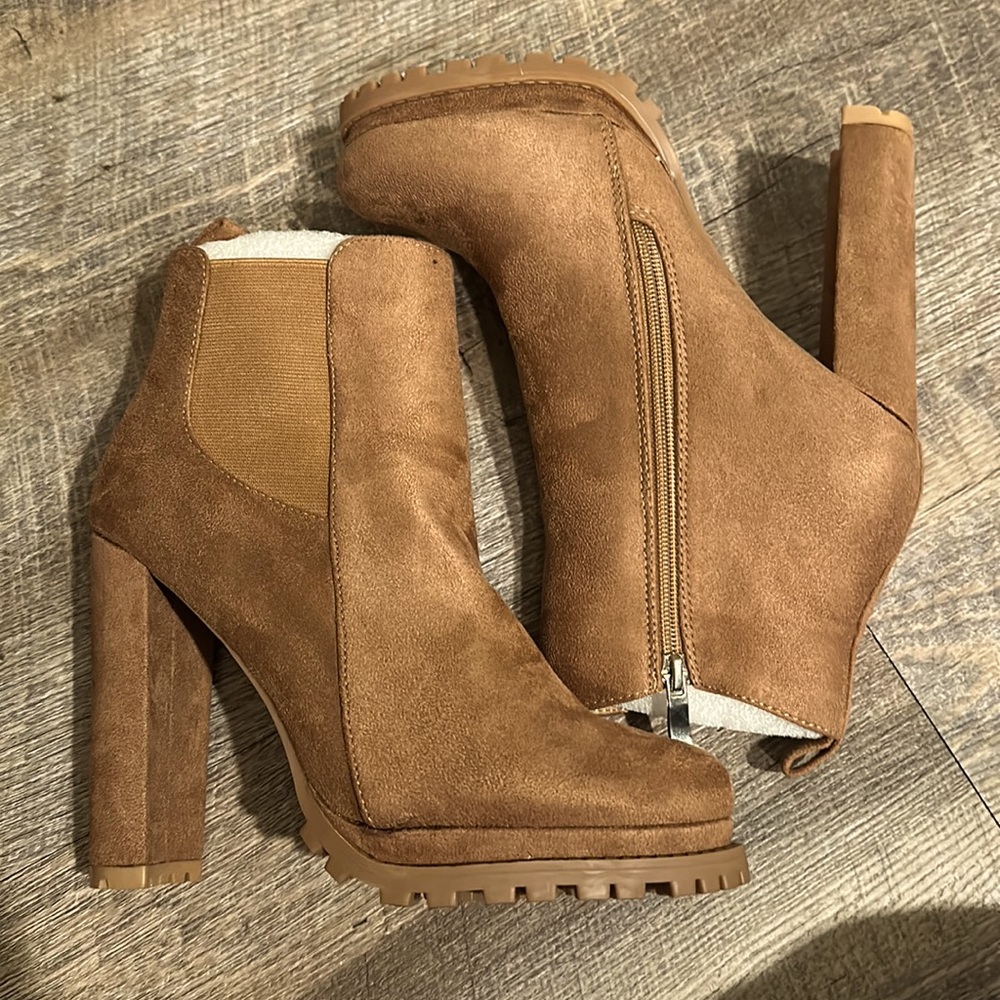 Brown high heeled ankle boots